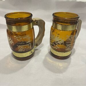 Vintage Spokane World Fair Expo 1974 Amber Glass Mugs - Set of 2